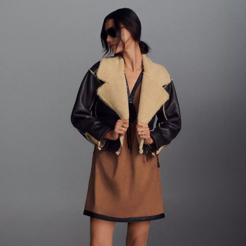 NWT Anthropologie Faux Leather Sherpa Aviator Jacket